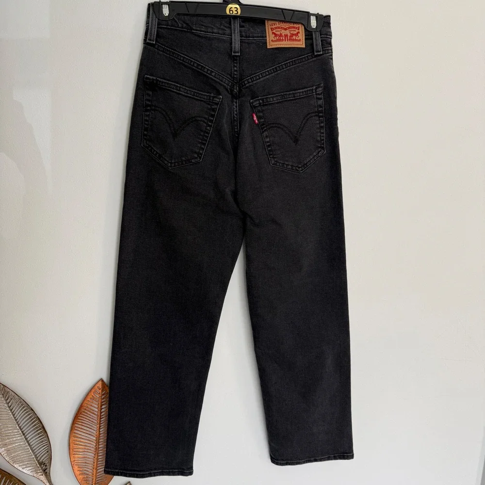 J3 Levis Ribcage Straight Ankle Jean Womens 25 Faded Black Super High Rise Denim